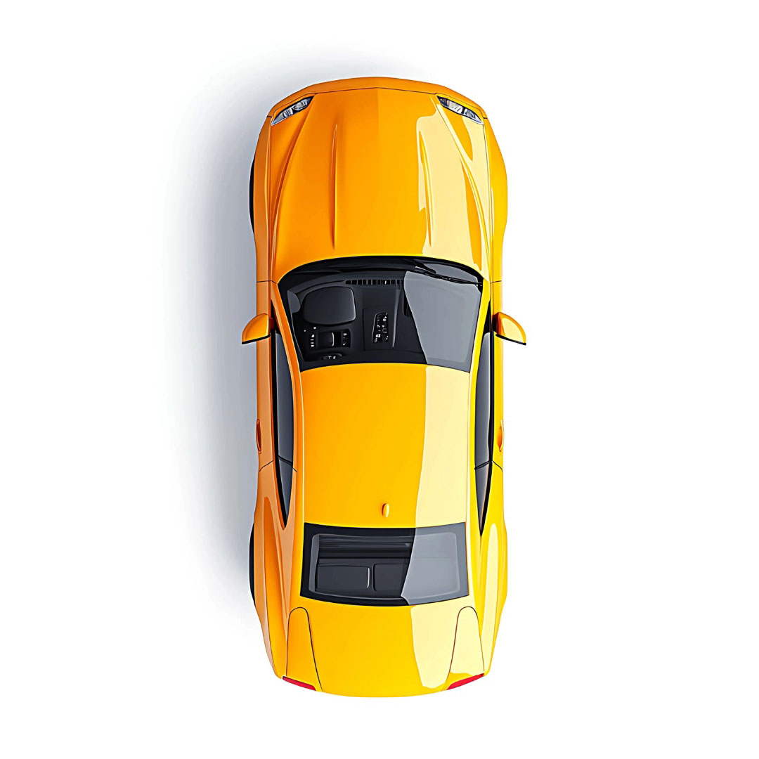 Über uns 2 Gelbes Auto von oben fotografiert Symbolbild für Kfz Zulassung